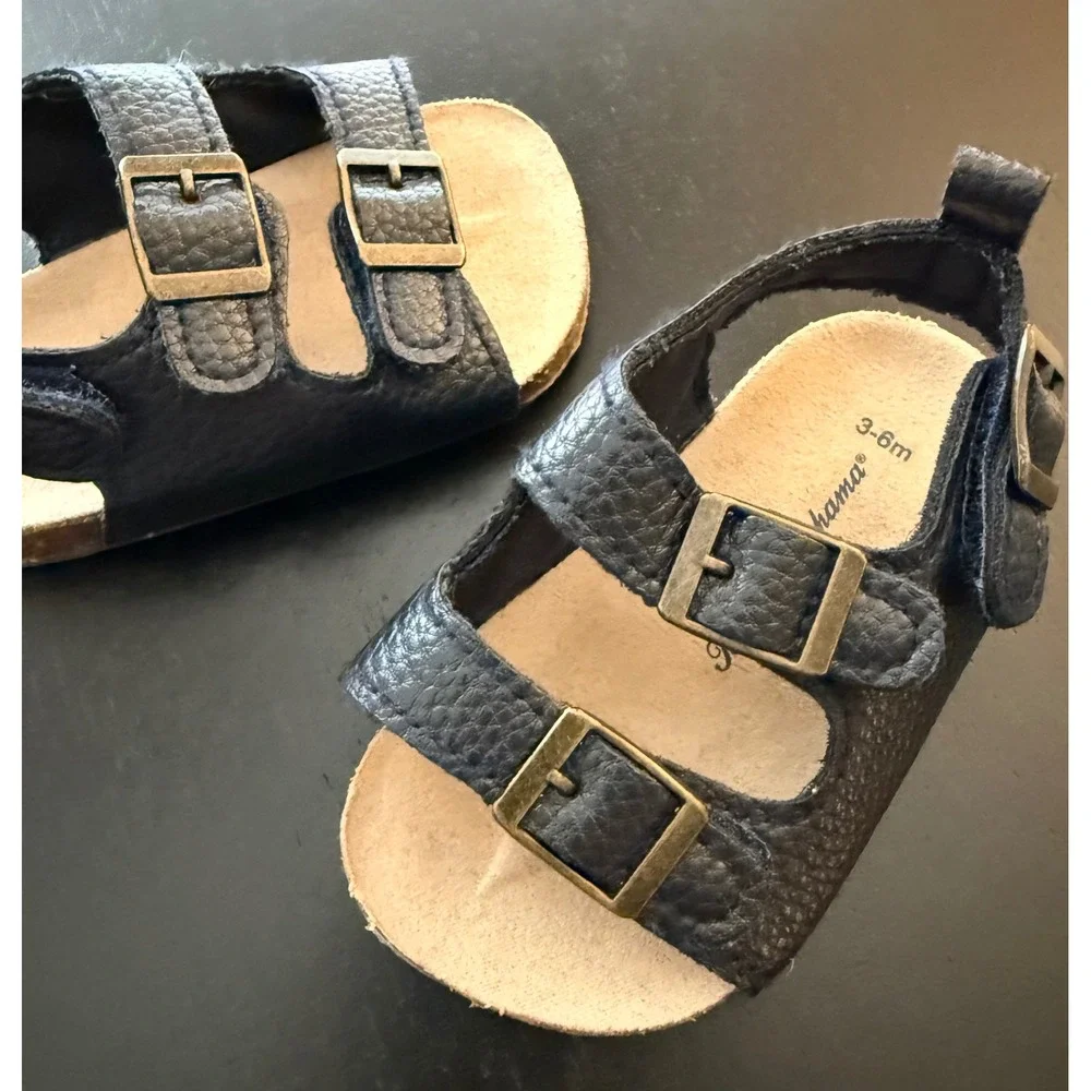 Tommy Bahama Kids Leather Sandals Baby 3-6m Navy‎ Adjustable Double Strap